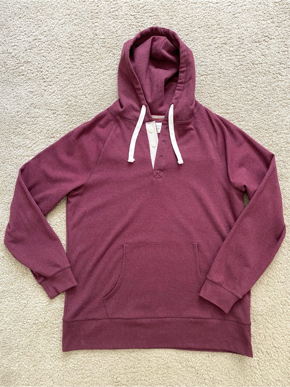The Normal Brand Henley Hoodie Sweatshirt Burgundy Large